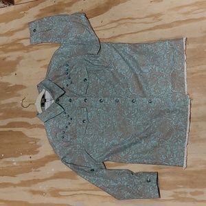 #73. Lucky & Blessed Turquoise Denim type Button up shirt size small